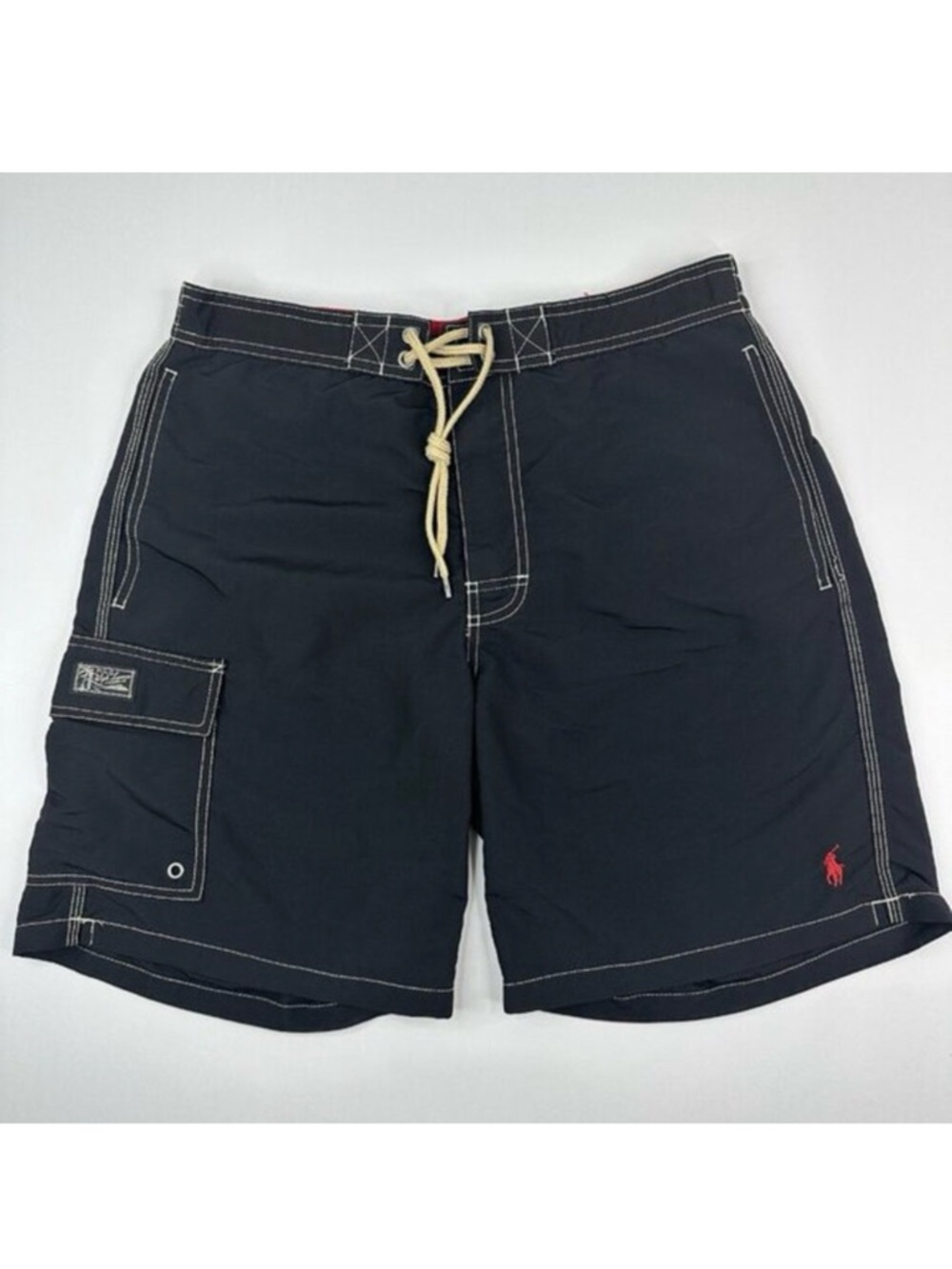 Polo Ralph‎ Lauren Mens Black Nylon Cargo Swim Trunks Board Shorts Size M